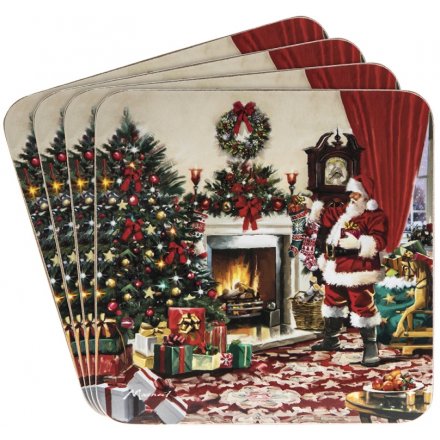 A set of 4 Classic Christmas Scene Santa Coasters