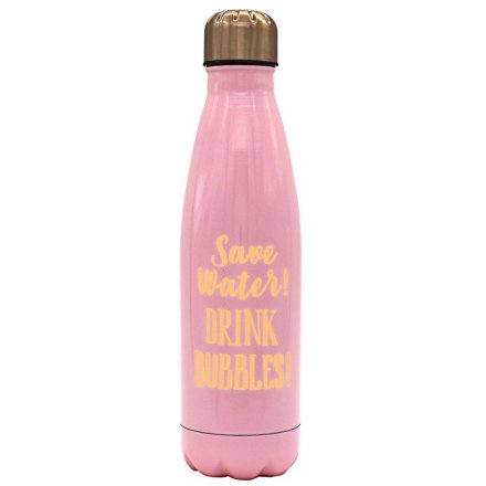 Pink 'Save Water!' Metal Water Bottle