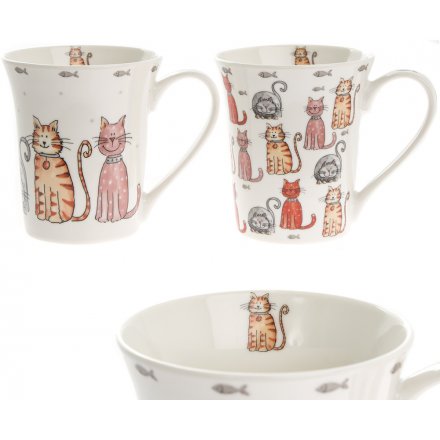 Illustrated Cats China Mugs, 2ass