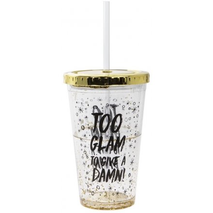  A glam and golden inspired drinking cup with straw and added script quote 