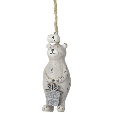 Hanging Rustic Bear with Present 