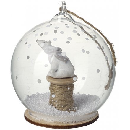 Hanging Glass Bauble with Resin Bear 