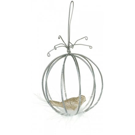 Silver Hanging Caged Bird 