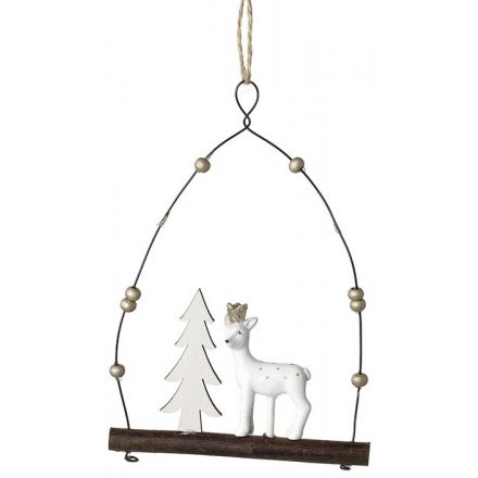 CODD374C / Hanging Resin Deer With Tree | 39837 | Christmas / Hanging ...