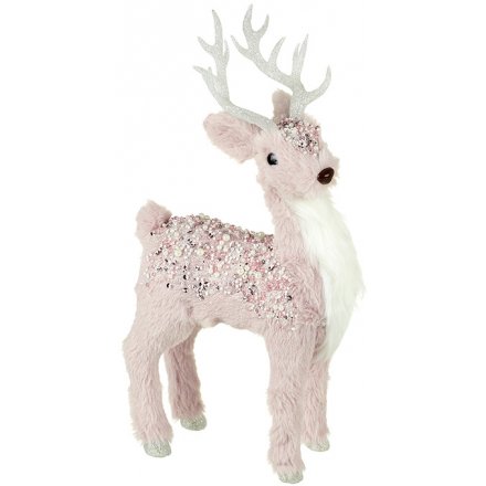 Fluffy Pink Reindeer 37cm