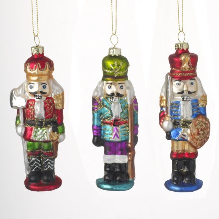  Each with its own colourful style and added glitter decal, this set of 3 posed ornaments will hang beautifully 