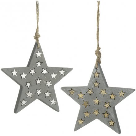Cement Hanging Gold/Silver Star Mix 11cm