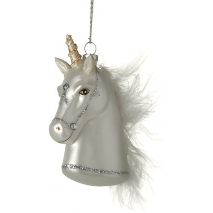 Add a mystical and magical touch to your christmas tree this year with this fabulous glass hanging unicorn decoration 