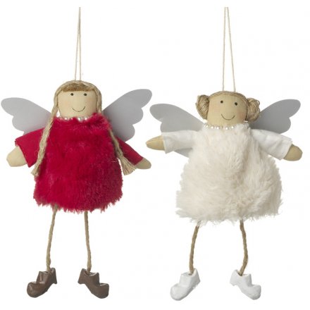 Hanging Fluffy Dressed Angels 18cm