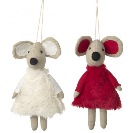Red & Cream Hanging Mouse Decorations 18cm