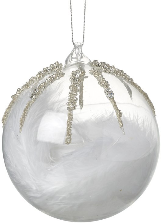 Jnj073 Glitter Feather Glass Bauble 39887 Christmas Baubles Rosefields