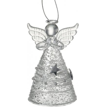 Glass Angel With Silver Star Spun Skirt