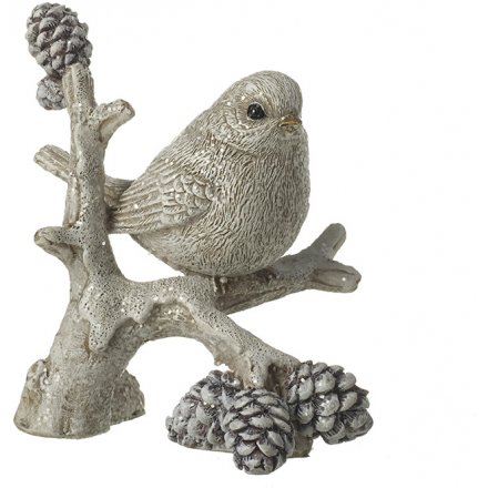 Glittery Bird on Branch Ornament 9cm