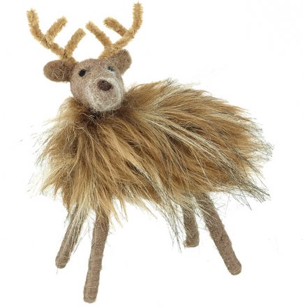 Woolly Brown Reindeer Decoration 19cm