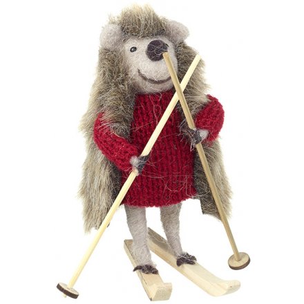 Woollen Skiing Hedgehog 14cm