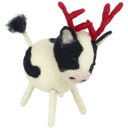Woollen Cow With Antlers 13cm