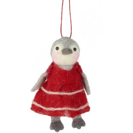 Woolly Penguin Hanging Decoration 10cm