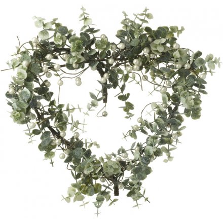 Pearl White Berry Heart Wreath 40cm