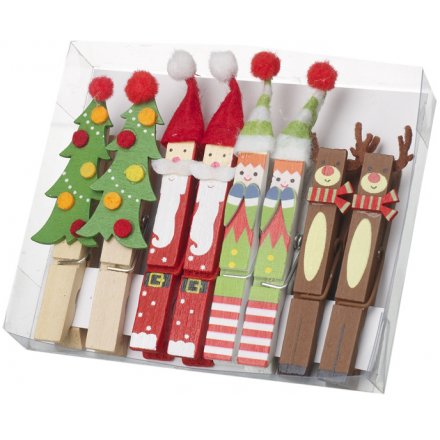 Santa and Friends Wooden Pegs Set 8