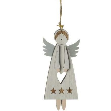 Hanging White Wooden Angel 