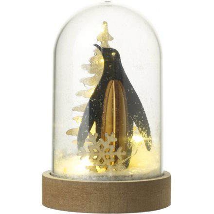 LED Penguin In Glass Dome 12.5cm