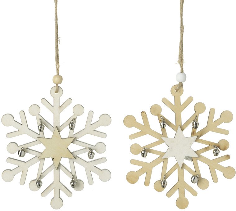 TLA288A / White and Natural Wooden Snowflakes 12cm | 39955 | Christmas ...