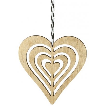 Hanging Wooden Cut Out Heart 15cm