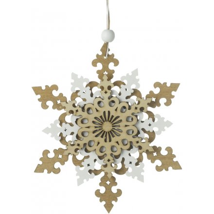 Tla329 White Wooden Snowflake Decoration 39973