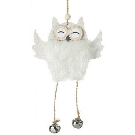 Hanging White Wooden Owl 12cm