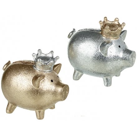Silver/Gold Resin Piggy Banks, 2 Assorted