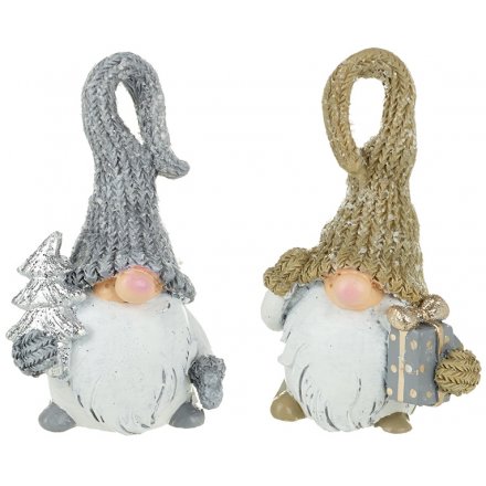 Small Silver/Gold Santas In Tall Hats, 2 Assorted