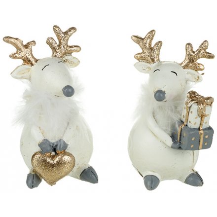 White & Gold Deer Decorations, 2 Assorted