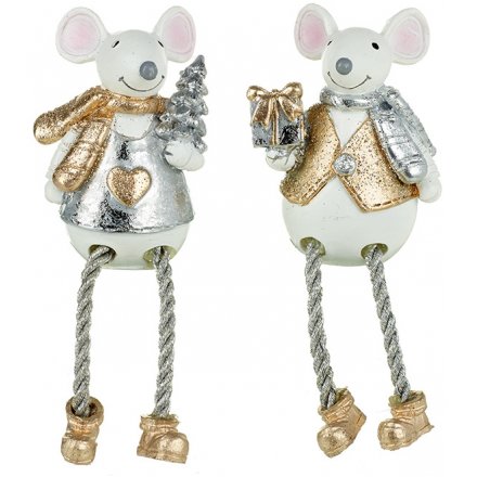 Polyresin Mice With Dangly Legs, 2 Assorted