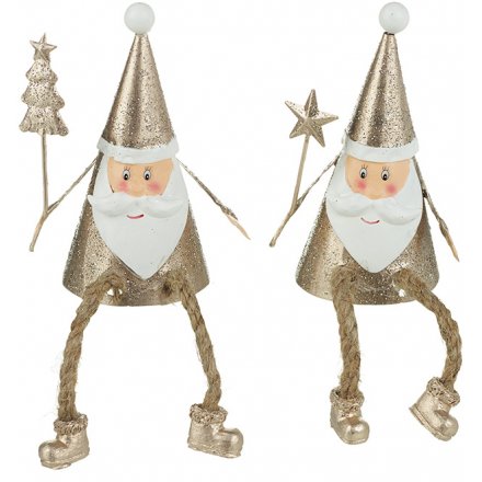 Gold Santas With Dangly Legs, 2 Assorted