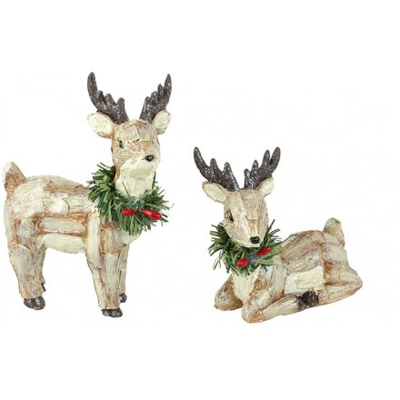 Polyresin Deer With Wreaths, 2 Assorted