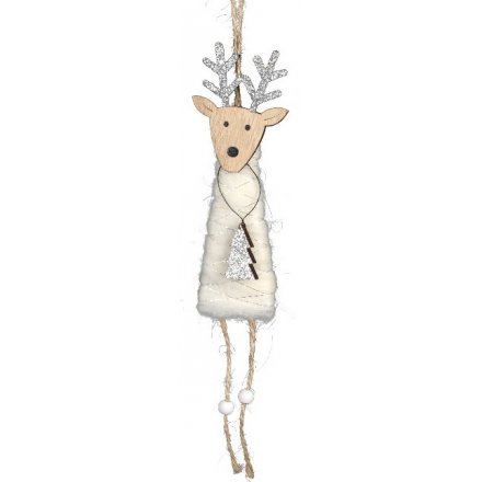 Hanging White Woollen Reindeer