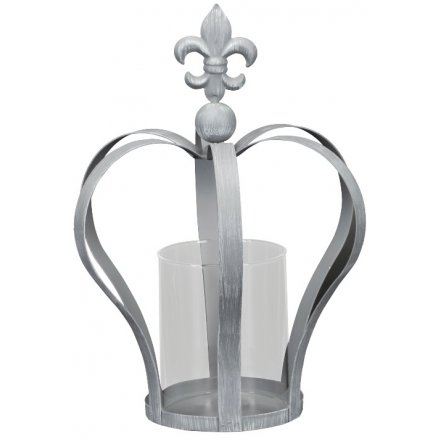 A beautiful metal crown in a distressed grey tone set with an added glass inner for tlight use 