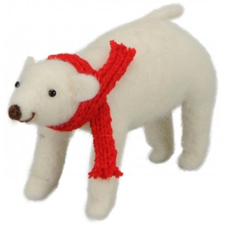   Wrapped up in his most favorite snuggly scarf, this little woollen polar bear is ready for Christmas! 