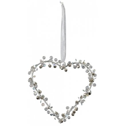 Hanging Silver Beaded Heart 17cm