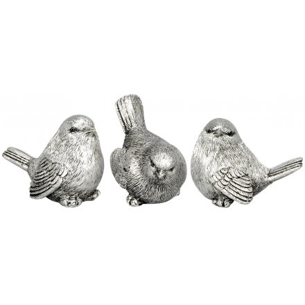 Silver Luxe Bird Decorations, 6cm