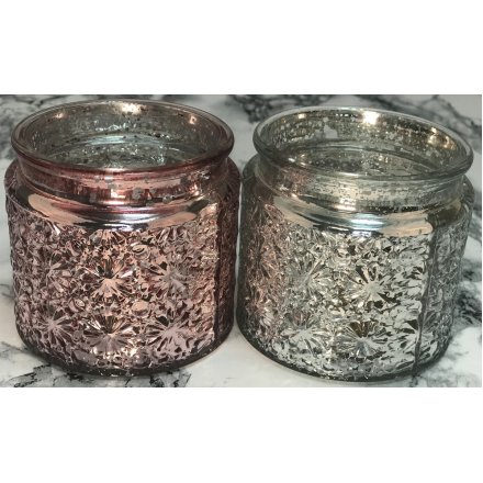 An assortment of 2 Pink/Silver Glass Jar Tlight Holders
