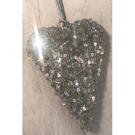 Add a glittering touch to your tree decor with this beautifully glamorous hanging sequin covered heart 