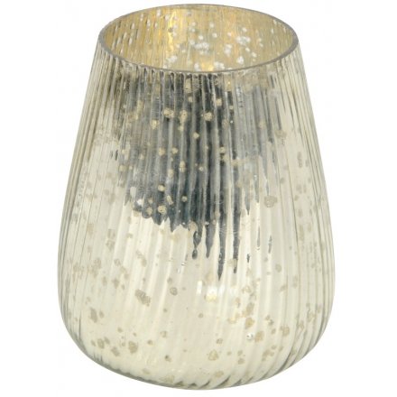 Tall Silver Speckled Candle Holder