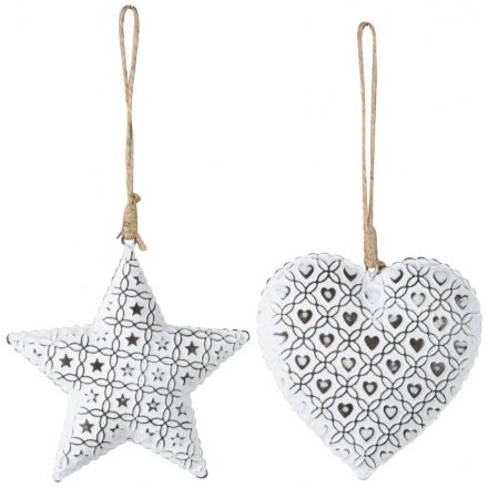White Star/Heart Hanging Decs, 2 Assorted
