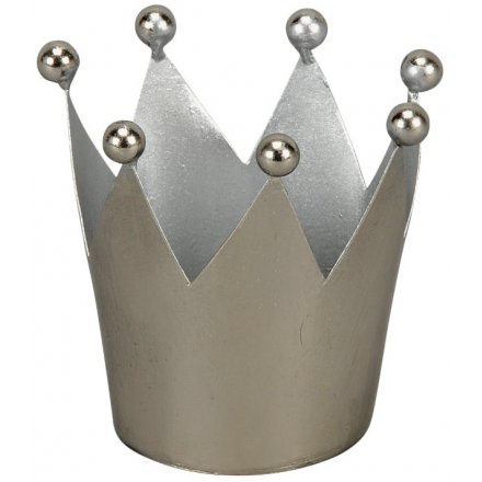Silver Metal Crown T Light Holder 9cm
