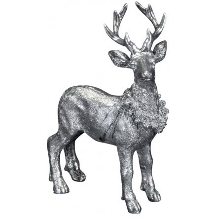 Silver Resin Deer Ornament, 17.5cm