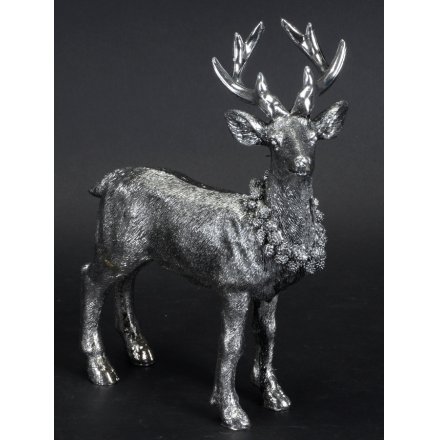 Silver Resin Deer Ornament, 21cm