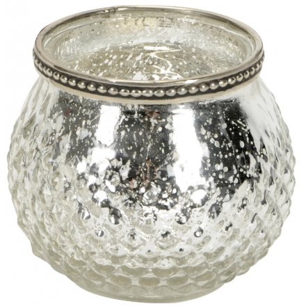 Large Silver Textured Tealight Holder