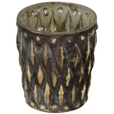 Small Darkened Distressed Candle Pot 7.5cm