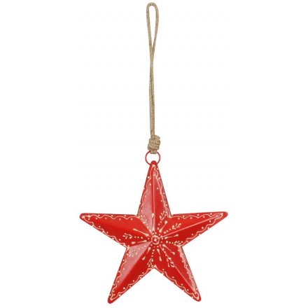 Nordic Red Hanging Metal Star 